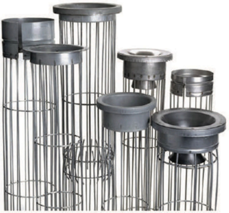 Metal support cages for industrial filter bags